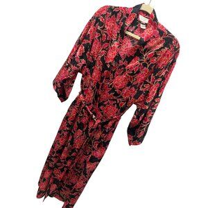 Victoria's Secret Gold Vintage 90's Black and Red Floral Kimono Robe
